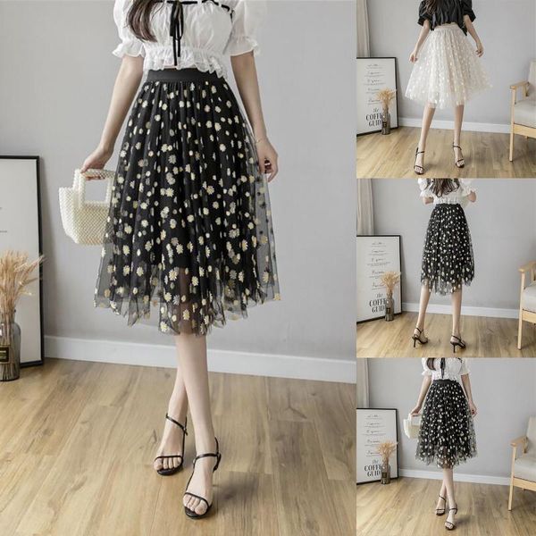 skirts sagace summer style foreign irregular mesh skirt high waist shawl women's loose big swing, Black