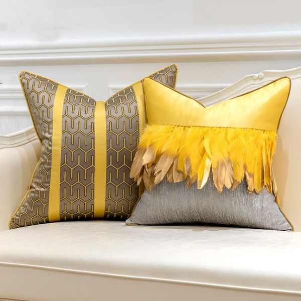 luxury gray white yellow feathers patchwork striped cushion covers home decorative pillow cases for sofa living room
luxury gray white yellow feathers patchwork striped cushion covers home decorative pillow cases for sofa living room