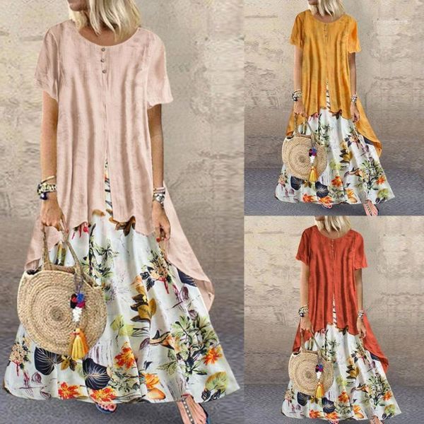 women dress floral print breathable linen blend pacthwork long for holiday casual dresses, Black;gray
women dress floral print breathable linen blend pacthwork long for holiday casual dresses, Black;gray