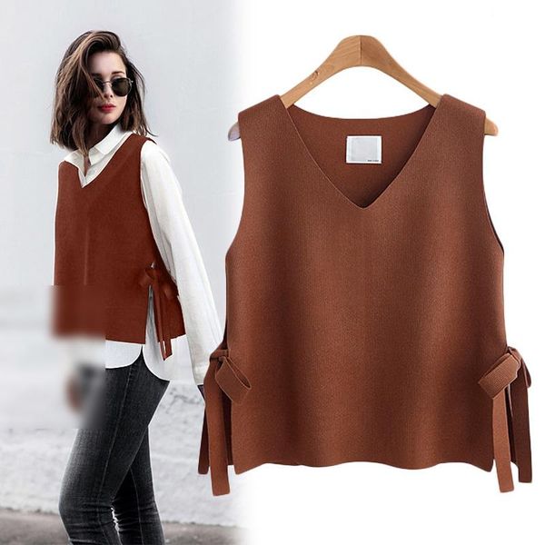 women's vests knitted vest for women autumn sleeveless split v-neck lace up loose korean fashion pullover sweater spring, Black;white
women's vests knitted vest for women autumn sleeveless split v-neck lace up loose korean fashion pullover sweater spring, Black;white