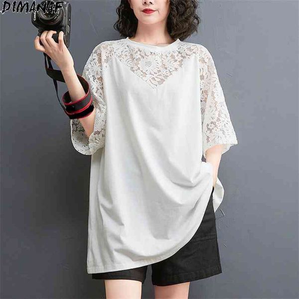 summer plus size t-shirts lace women solid basic patchwork tee loose casual tshirt black vintage clothing 210531, White 
summer plus size t-shirts lace women solid basic patchwork tee loose casual tshirt black vintage clothing 210531, White