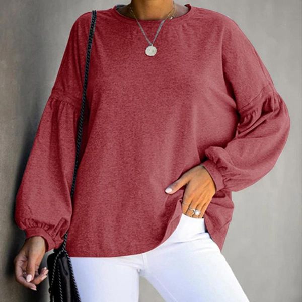 women's t-shirt women tshirt solid color fall t-shirts round neck long lantern sleeve simple tunic autumn loose casual female tee, White
women's t-shirt women tshirt solid color fall t-shirts round neck long lantern sleeve simple tunic autumn loose casual female tee, White