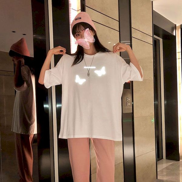 women t-shirts reflective club hip-pop harajuku 5 quarter sleeve tees student bf couple all-match baggy printed street wear, Black
women t-shirts reflective club hip-pop harajuku 5 quarter sleeve tees student bf couple all-match baggy printed street wear, Black