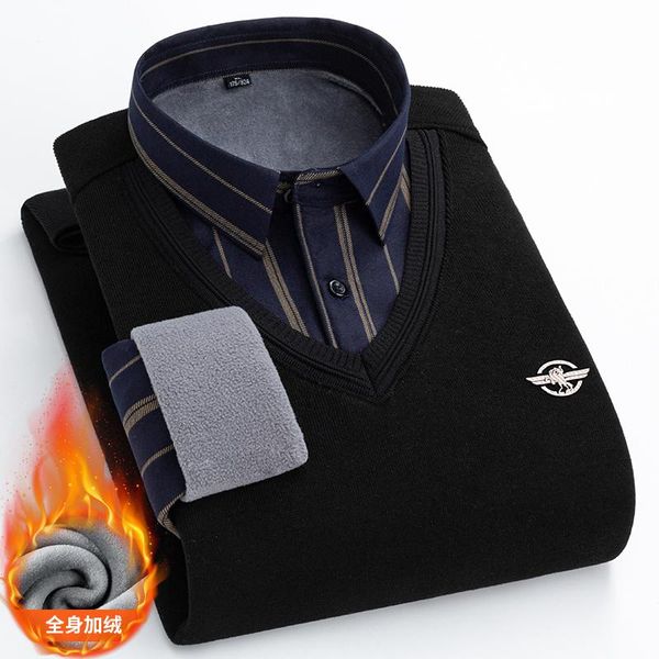 men's casual shirts winter warm fashion fake two pieces designer clothing thicken plus velvet shirt long sleeve flannel man dress, White;black
men's casual shirts winter warm fashion fake two pieces designer clothing thicken plus velvet shirt long sleeve flannel man dress, White;black