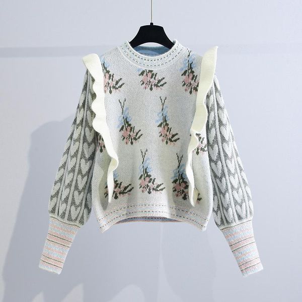 women's sweaters vintage jacquard knitted women sweater pullovers autumn 2021 ruffles slim sweet elegant female pulls outwear coats, White;black
women's sweaters vintage jacquard knitted women sweater pullovers autumn 2021 ruffles slim sweet elegant female pulls outwear coats, White;black
