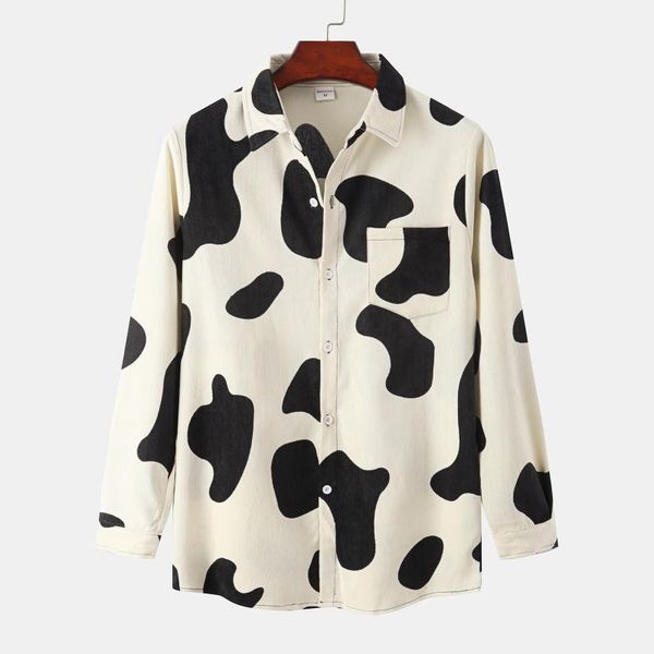 men's casual shirts collar print long corduroy shirt sleeve turn-down cow men, White;black
men's casual shirts collar print long corduroy shirt sleeve turn-down cow men, White;black