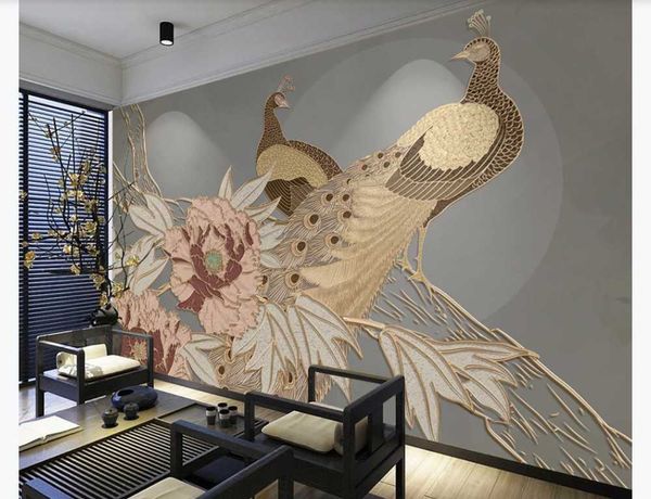 custom 3d p wallpaper mural national tide new chinese style peacock peony light luxury gold strip background wall
custom 3d p wallpaper mural national tide new chinese style peacock peony light luxury gold strip background wall