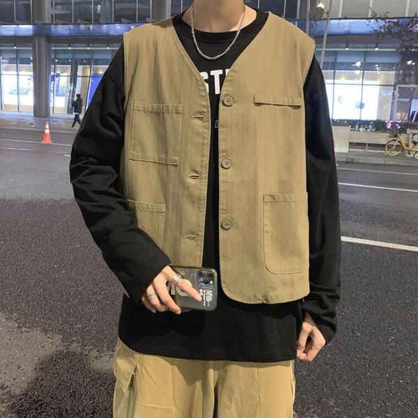 men's vests 2021 tooling vest summer korean retro loose casual couple jacket, Black;white
men's vests 2021 tooling vest summer korean retro loose casual couple jacket, Black;white