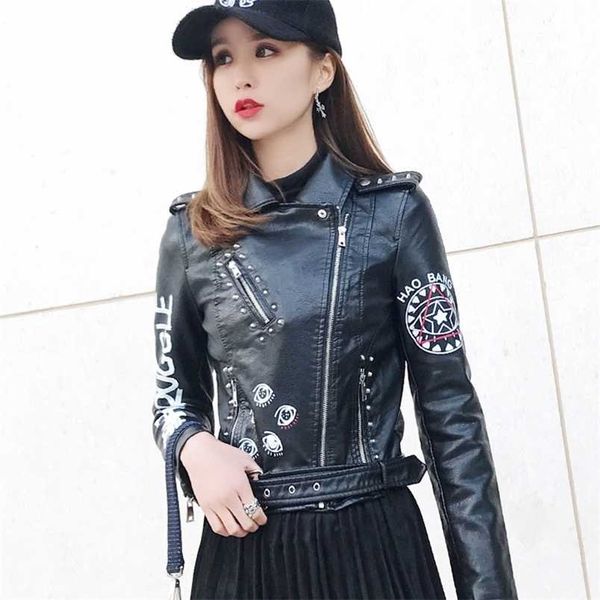 ailegogo autumn women female rivets letters print motorcycle leather short women's biker coat faux jacket punk outwear 211022, Black
ailegogo autumn women female rivets letters print motorcycle leather short women's biker coat faux jacket punk outwear 211022, Black