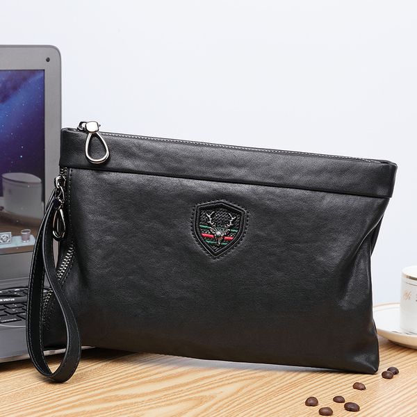bag handbag leather men's tide brand korean, Black;red