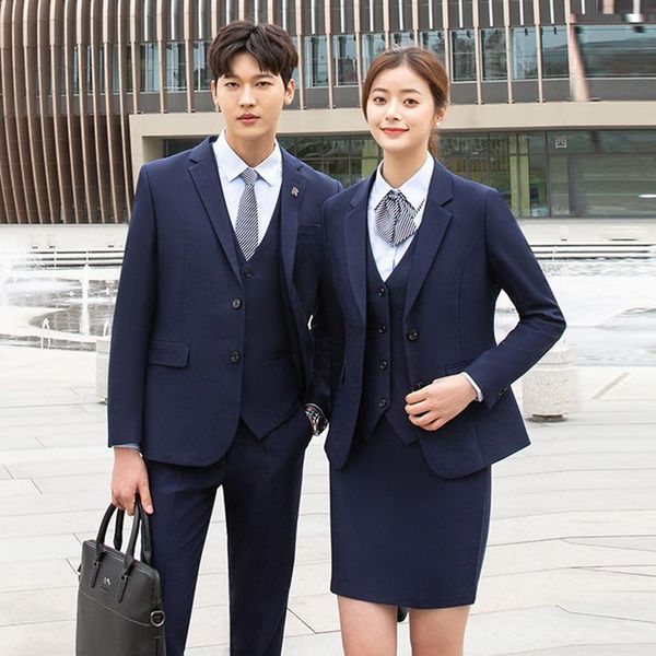 two piece dress high end slim suit men's black women's blue same style trousers white collar business wholesale
two piece dress high end slim suit men's black women's blue same style trousers white collar business wholesale