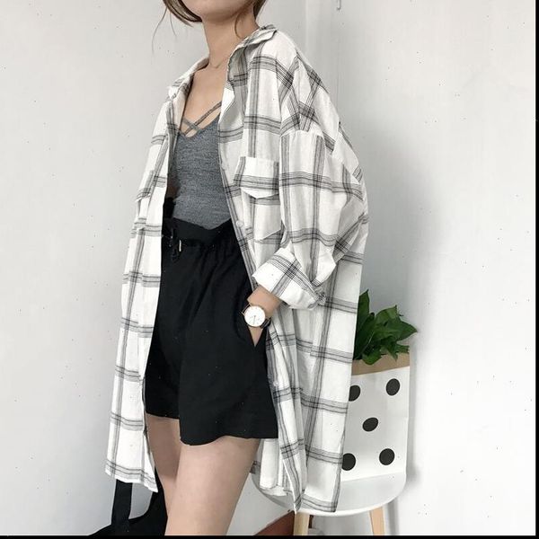 spring new big plaid shirt women long length korean full sleeve thin blusas loose coat feme harajuku clothing trends, White
spring new big plaid shirt women long length korean full sleeve thin blusas loose coat feme harajuku clothing trends, White