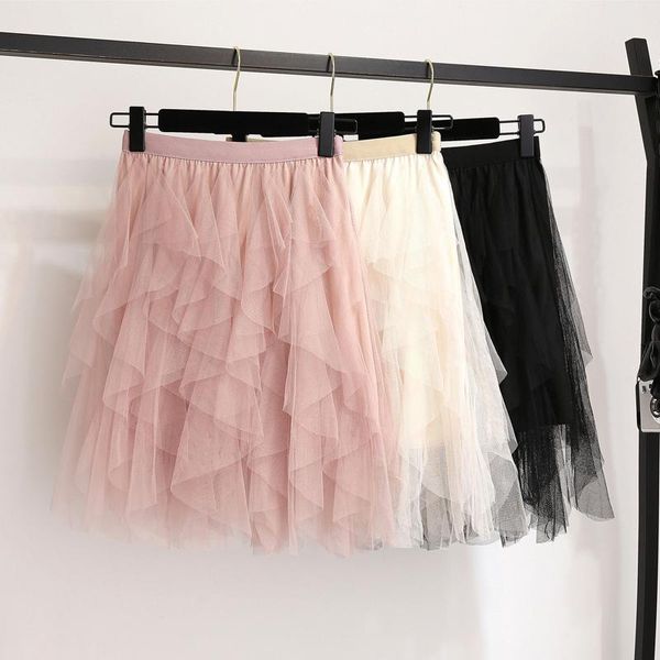 skirts sasha mesh 2021 summer high waist fairy skirt chic soft irregular, Black