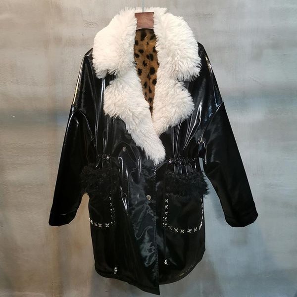 women's leather & faux real genuine jacket parka sheepskin coat female autumn winter women clothes 2021 korean vintage thick zt5066, Black
women's leather & faux real genuine jacket parka sheepskin coat female autumn winter women clothes 2021 korean vintage thick zt5066, Black