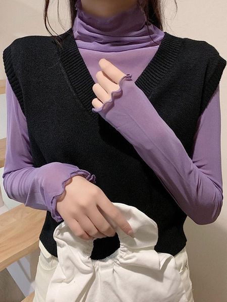 women's vests knitwear vest spring and autumn thin wool, Black;white