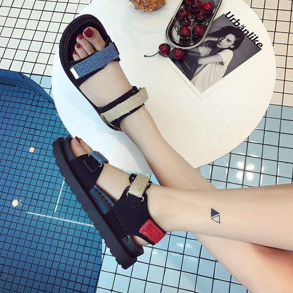 net red thick-soled sandals female 2021 summer new super fashion wild fairy style student flat shoes sports, Black