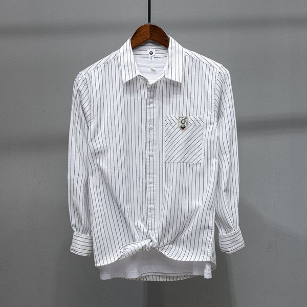 2021 new 100% cotton long-sleeved spring brand shirt casual striped for men trendy comfortable shirts mens camisa chemise r8un, White;black
2021 new 100% cotton long-sleeved spring brand shirt casual striped for men trendy comfortable shirts mens camisa chemise r8un, White;black