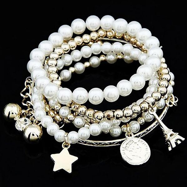 link, chain multi-layer fashion girl pearl beaded stretch bracelet for women jewelry elegant tower star pendant bracelets, Black
link, chain multi-layer fashion girl pearl beaded stretch bracelet for women jewelry elegant tower star pendant bracelets, Black