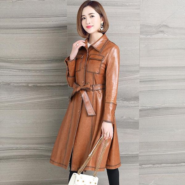 women's leather & faux woman spring autumn 2021 superior quality sheepskin coat korean real long jacket fashion trench overcoat, Black
women's leather & faux woman spring autumn 2021 superior quality sheepskin coat korean real long jacket fashion trench overcoat, Black