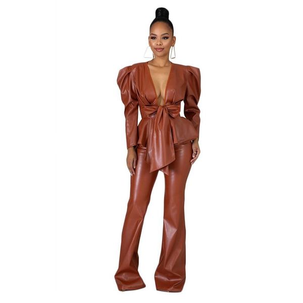 two piece dress women leather sets deep v neck and pants set winter long sleeve jacket outfits matching, White
two piece dress women leather sets deep v neck and pants set winter long sleeve jacket outfits matching, White