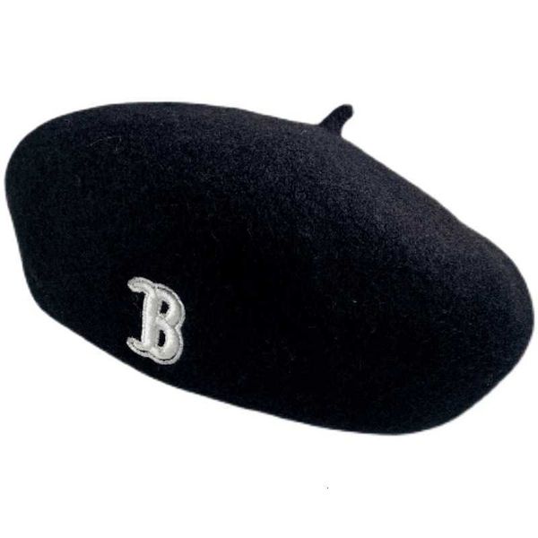 hat girl autumn winter letter temperament versatile spaper children's hat korean painter's wool beret, Blue;gray