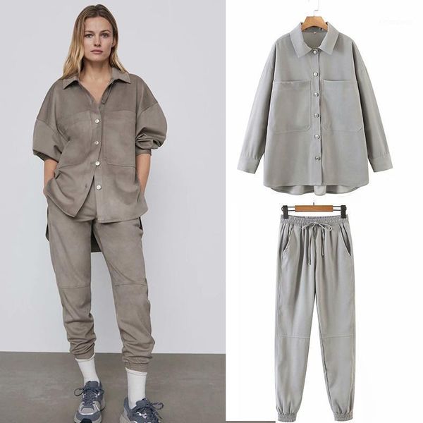 two piece set women commuter outfit office lady club outfits womens satin suit loose temperament long sleeved shirt and trousers women', Gray
two piece set women commuter outfit office lady club outfits womens satin suit loose temperament long sleeved shirt and trousers women', Gray