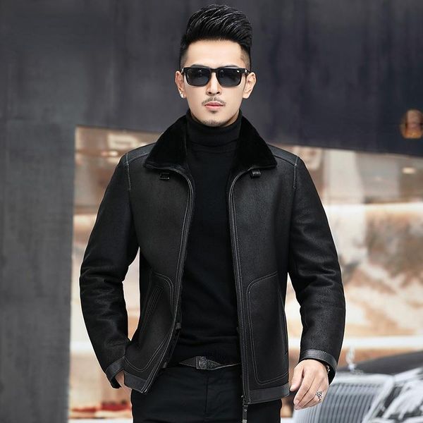 men's leather & faux natural fur coat winter genuine sheepskin jacket male black short man's outwear abrigo hombre sqq925
men's leather & faux natural fur coat winter genuine sheepskin jacket male black short man's outwear abrigo hombre sqq925