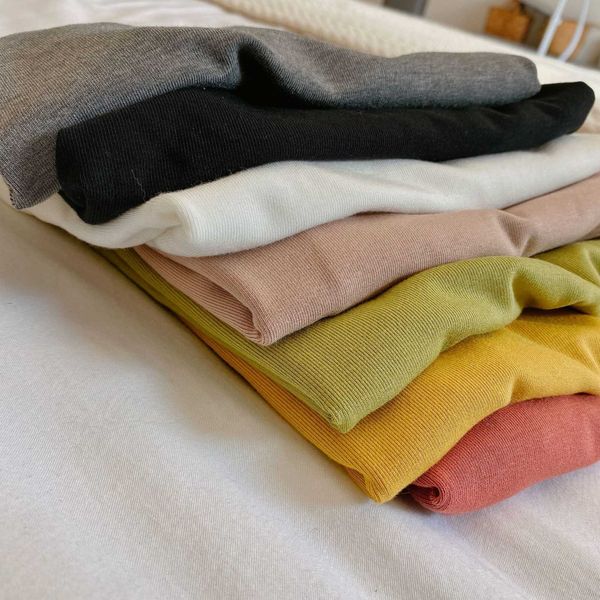 and children's men's 2021 squint spring new women's solid color elastic base shirt baby round neck pullover t, Black;white