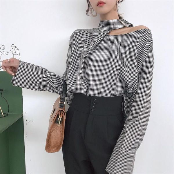 women's blouses & shirts neploe women plaid 2021 korean vintage fashion halter patchwork blouse long sleeve casual loose female blusas, White
women's blouses & shirts neploe women plaid 2021 korean vintage fashion halter patchwork blouse long sleeve casual loose female blusas, White