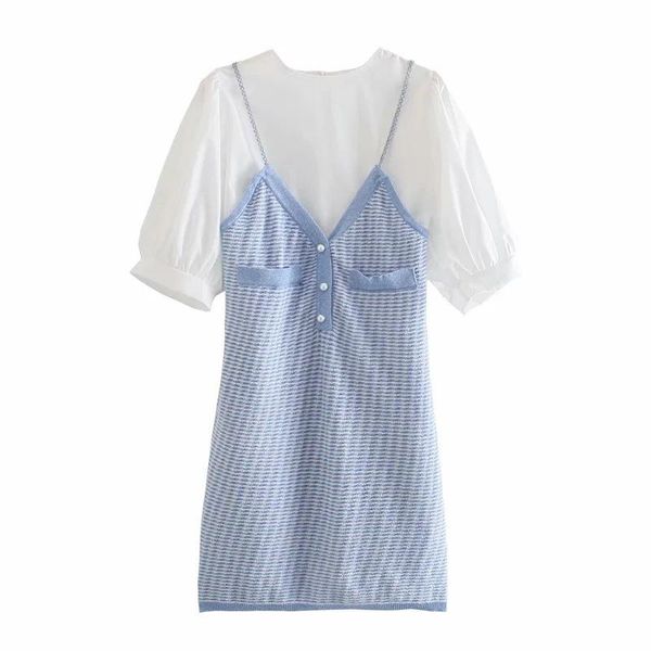 party dresses summer women's sweet short-sleeved fake two-piece short skirt knitted lady dress, White;black
party dresses summer women's sweet short-sleeved fake two-piece short skirt knitted lady dress, White;black