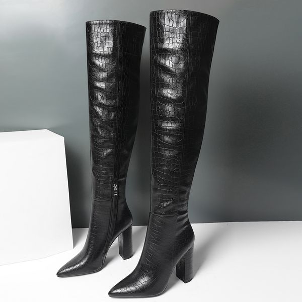 zipper pointed ultra-high toe european style thick heel on knee standard stone fashion women's long-tube boots s2cf, Black
zipper pointed ultra-high toe european style thick heel on knee standard stone fashion women's long-tube boots s2cf, Black