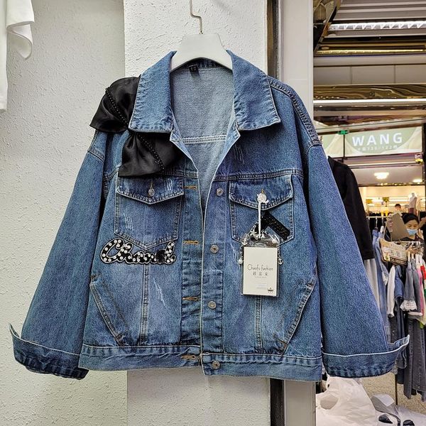 women's jackets fashion bow decoration loose frayed washed blue denim coat female autumn casual vintage long sleeve women jean jacket s, Black;brown
women's jackets fashion bow decoration loose frayed washed blue denim coat female autumn casual vintage long sleeve women jean jacket s, Black;brown