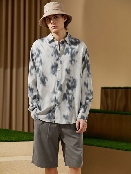 men tie dye button front shirt a3vv#, White;black