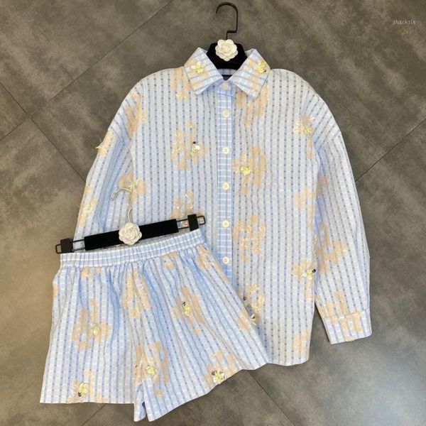 women's tracksuits fabpop 2021 long sleeve backless drawstring embroidery light blue plaid shirt elastic shorts two piece set outfits g, Gray
women's tracksuits fabpop 2021 long sleeve backless drawstring embroidery light blue plaid shirt elastic shorts two piece set outfits g, Gray