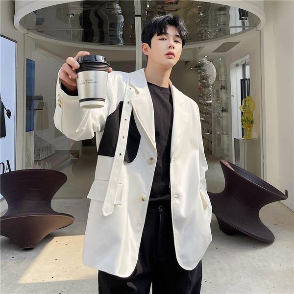 men's suits & blazers men black white splice casual suit jacket streetwear hip hop loose male vintage fashion coat, White;black
men's suits & blazers men black white splice casual suit jacket streetwear hip hop loose male vintage fashion coat, White;black