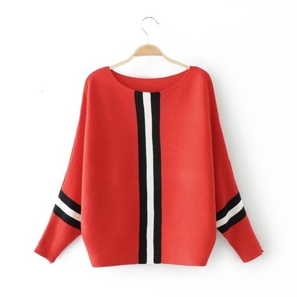 autumn new vertical stripe contrast loose pullover sweater women short bat sleeve sweater 201221, White;black
autumn new vertical stripe contrast loose pullover sweater women short bat sleeve sweater 201221, White;black