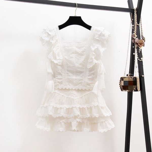 2021 summer hollow out embroidery lace set women's suits ruffles short sleeve + white mini short skirts 2 piece sets, Gray
2021 summer hollow out embroidery lace set women's suits ruffles short sleeve + white mini short skirts 2 piece sets, Gray