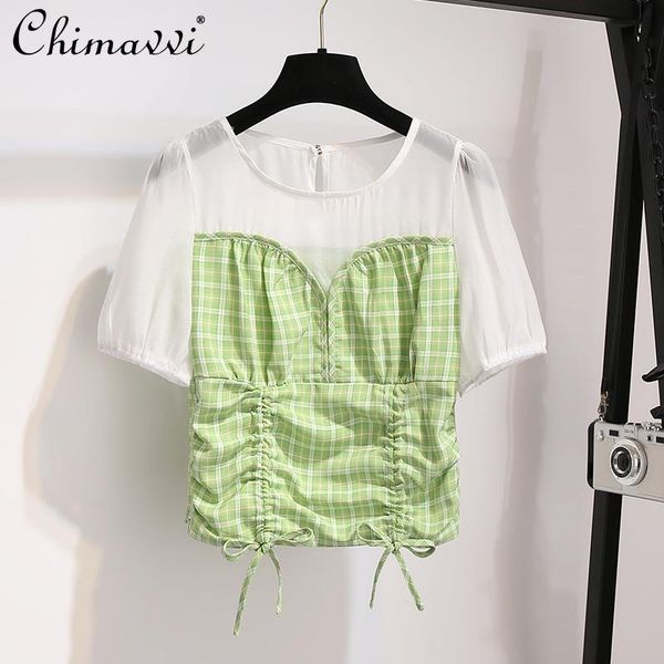 women's blouses & shirts fake two piece drawstring puff sleeve summer lantern short shirt female street wear casual, White 
women's blouses & shirts fake two piece drawstring puff sleeve summer lantern short shirt female street wear casual, White