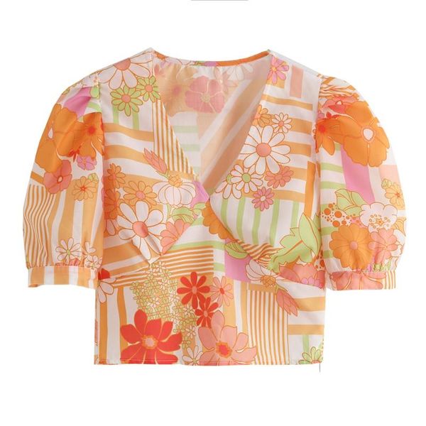 2021 summer women's new round neck short sleeve waist fashionable elegant oil painting print short shirt, White
2021 summer women's new round neck short sleeve waist fashionable elegant oil painting print short shirt, White