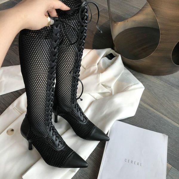 boots dxfan patchwork air mesh knee high women pointed toe heel lace up cross-tied gladiator, Black
boots dxfan patchwork air mesh knee high women pointed toe heel lace up cross-tied gladiator, Black