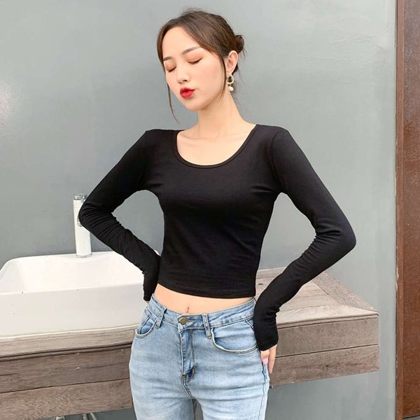 ultra short tight open navel women's big round neck, clavicular bone, belly, high waist, long sleeve, black t-shirt, t-shirt, White
ultra short tight open navel women's big round neck, clavicular bone, belly, high waist, long sleeve, black t-shirt, t-shirt, White