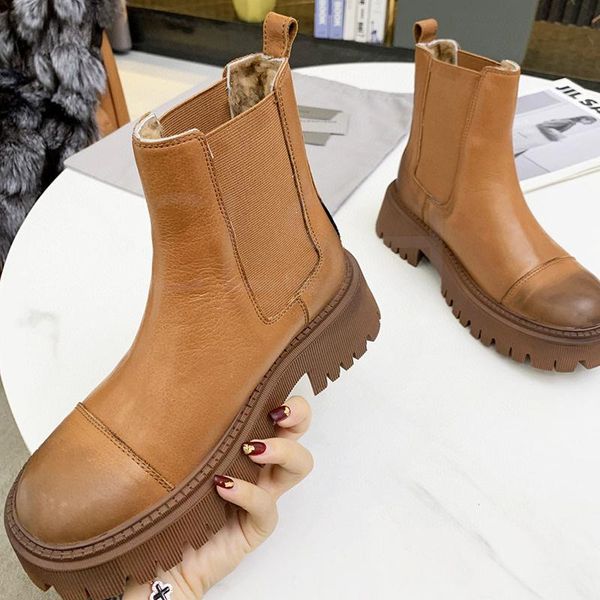 boots real leather round toe thick sole comfortable couple shoes atmosphere all-match, Black
boots real leather round toe thick sole comfortable couple shoes atmosphere all-match, Black