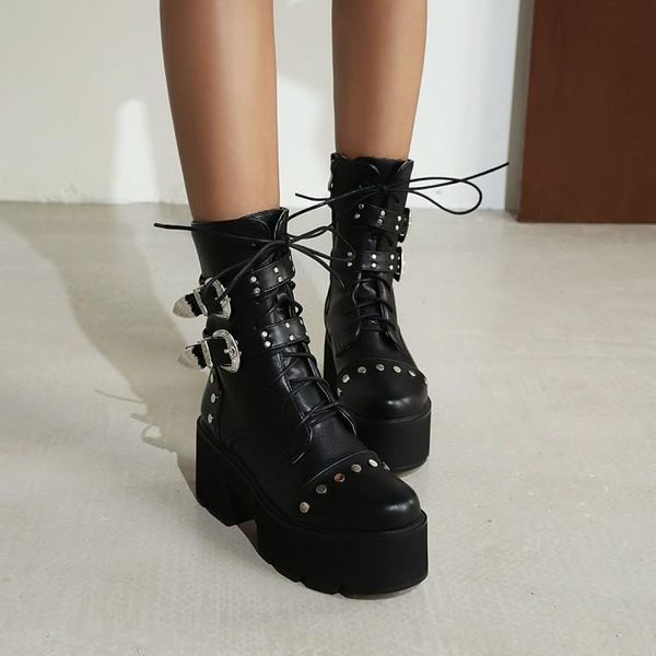 boots autumn and winter 2021 round head middle tube punk thick bottom heel high rivet leather buckle, Black
boots autumn and winter 2021 round head middle tube punk thick bottom heel high rivet leather buckle, Black