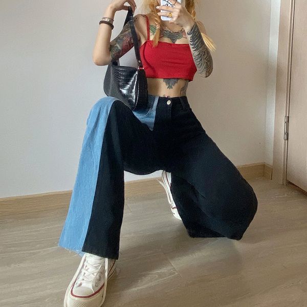 2021 new female patchwork color denim jeans woman high waist trouser loose straight-leg pants for spring fall blue black xs/s//l f8uq
2021 new female patchwork color denim jeans woman high waist trouser loose straight-leg pants for spring fall blue black xs/s//l f8uq