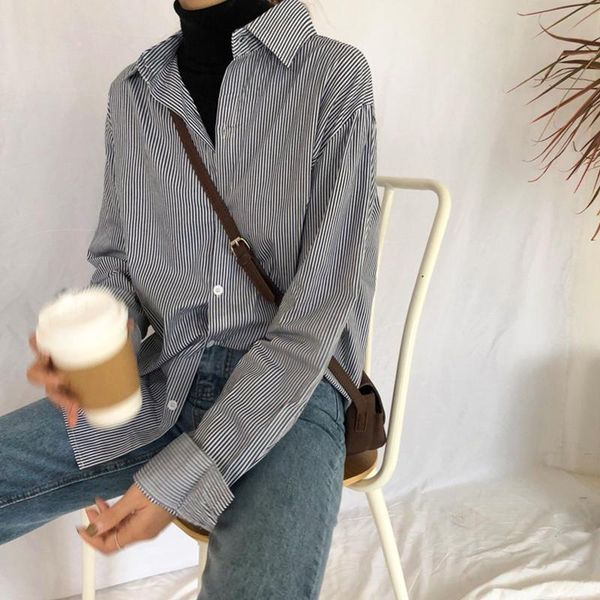 women's blouses & shirts lapel striped shirt woman retro single-breasted loose long-sleeved women spring simple slim 2021, White
women's blouses & shirts lapel striped shirt woman retro single-breasted loose long-sleeved women spring simple slim 2021, White
