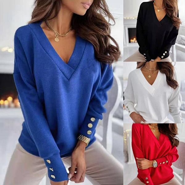 women's sweaters arrival v-neck sweater buttons on cuffs solid color women clothing casual pullovers long sleeve fashion autumn, White;black
women's sweaters arrival v-neck sweater buttons on cuffs solid color women clothing casual pullovers long sleeve fashion autumn, White;black