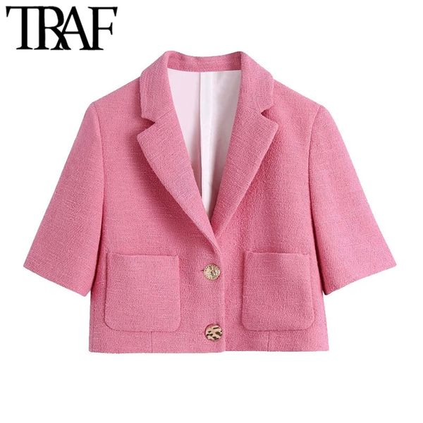 traf women fashion with pockets tweed blazers coat vintage notched collar short sleeve female outerwear chic 211019, White;black
traf women fashion with pockets tweed blazers coat vintage notched collar short sleeve female outerwear chic 211019, White;black
