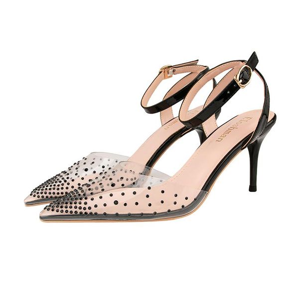 pointed toe high heel sandals women soft leather 7cm heel rivet pumps ladies gladiator transparent shoes female size 34-39, Black
pointed toe high heel sandals women soft leather 7cm heel rivet pumps ladies gladiator transparent shoes female size 34-39, Black