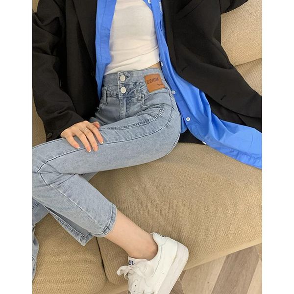 women's jeans elastic korean vintage clothes high waist trousers fashion pants for girls streetwear 2021 autumn spring, Blue
women's jeans elastic korean vintage clothes high waist trousers fashion pants for girls streetwear 2021 autumn spring, Blue