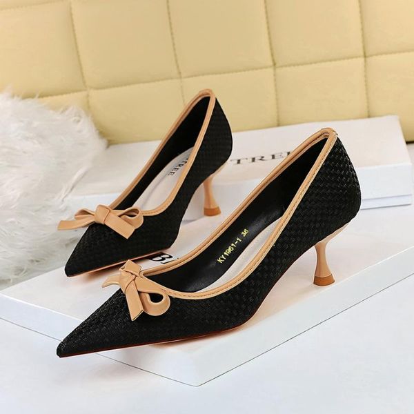 bigtree shoes women heels elegant kitten heels shoes ladies butterfly knot pumps female weave pointed toe wedding office, Black
bigtree shoes women heels elegant kitten heels shoes ladies butterfly knot pumps female weave pointed toe wedding office, Black